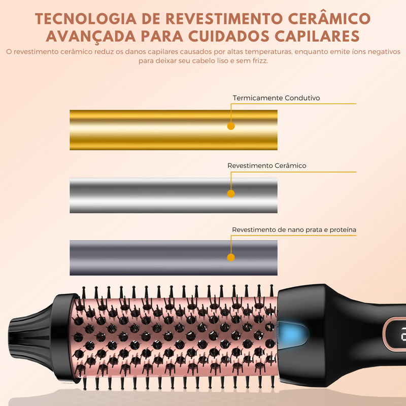 Escova Modeladora 3 em 1 ✨ com 5 Níveis de Temperatura 🌡️
