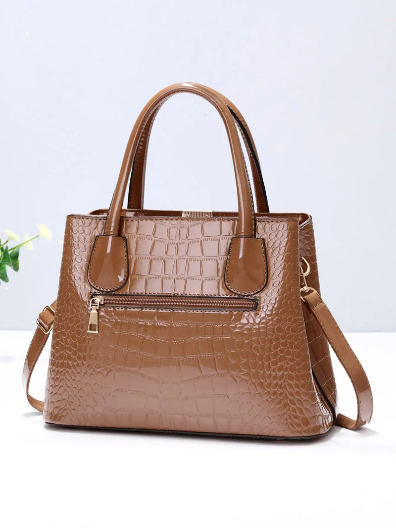 Bolsa de Ombro Shainy Feminina – Couro Brilhante e Grande Capacidade