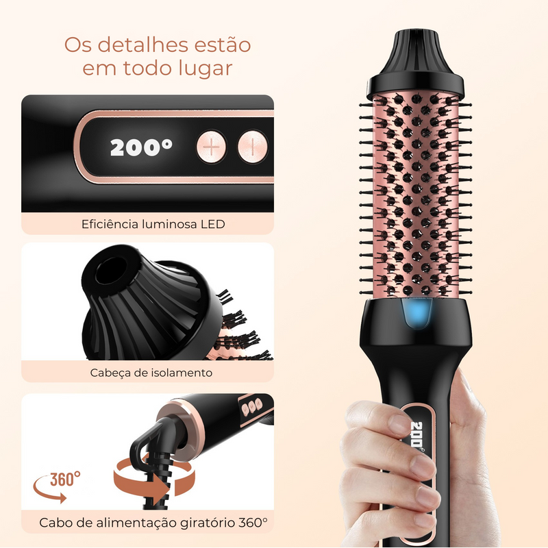 Escova Modeladora 3 em 1 ✨ com 5 Níveis de Temperatura 🌡️
